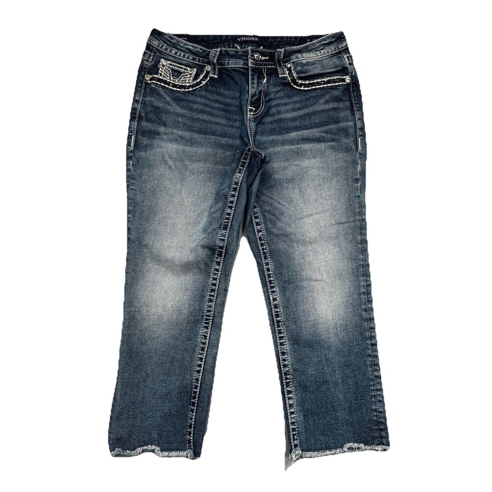 Vigoss Capri Jeans 8 (30x21) Blue Embellished Sequin Denim Stretch Womens Casual